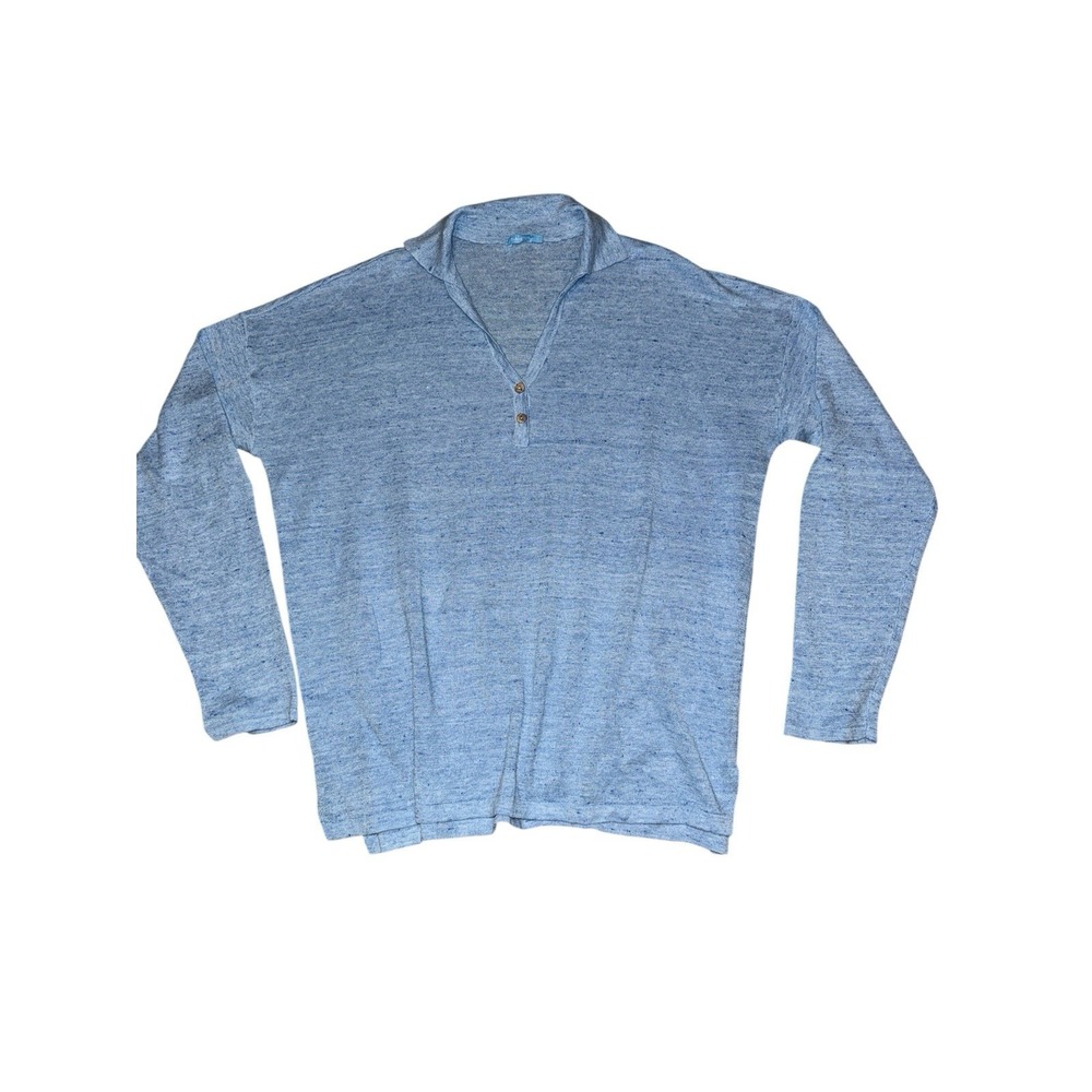 J.McLaughlin Sweater Women Large Blue 100% Linen Long Sleeve Henley Knit Collar - Picture 4 of 8